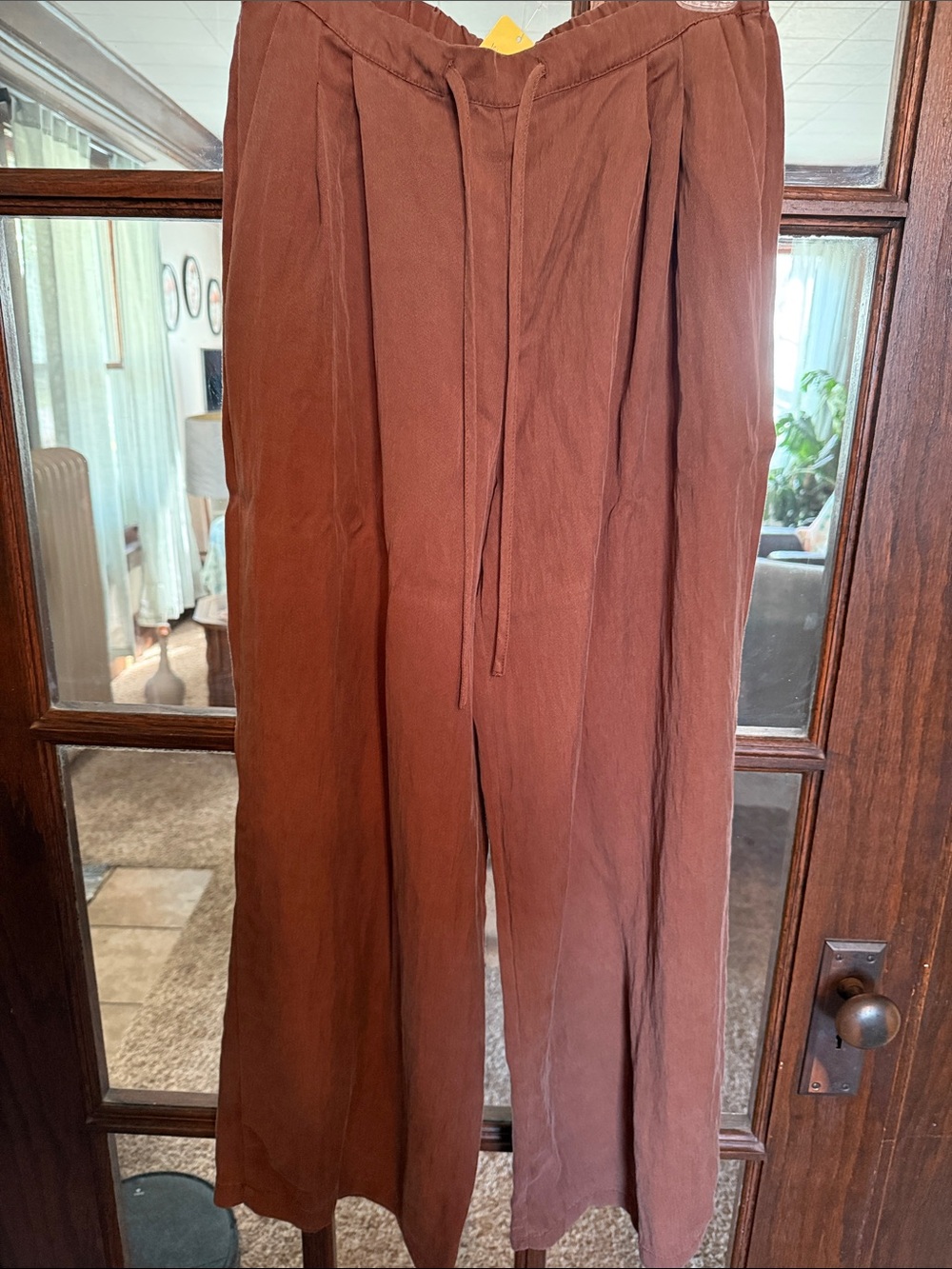 Wide-Leg Drawstring Pants in Rust